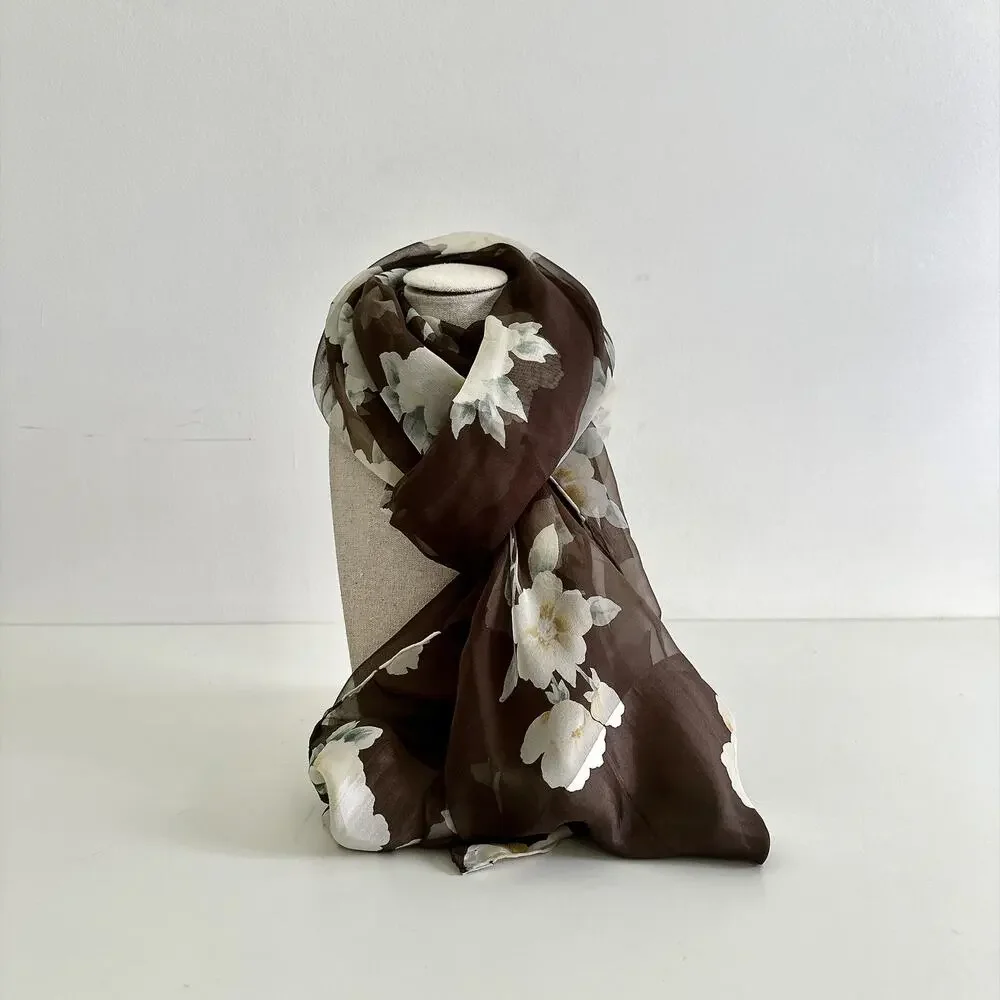 VINTAGE GIORGIO ARMANI FLORAL SCARF SHEER SILK IN GIFT BOX